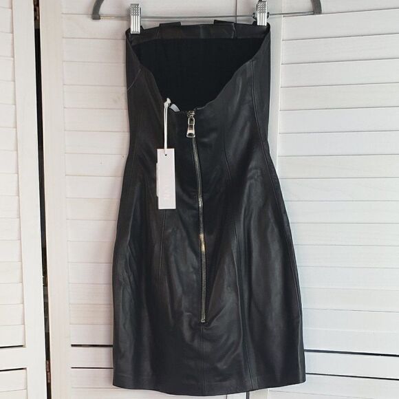 NWT Sablyn Black Leather Tulip Top Mini Dress Size XS - Picture 5 of 8